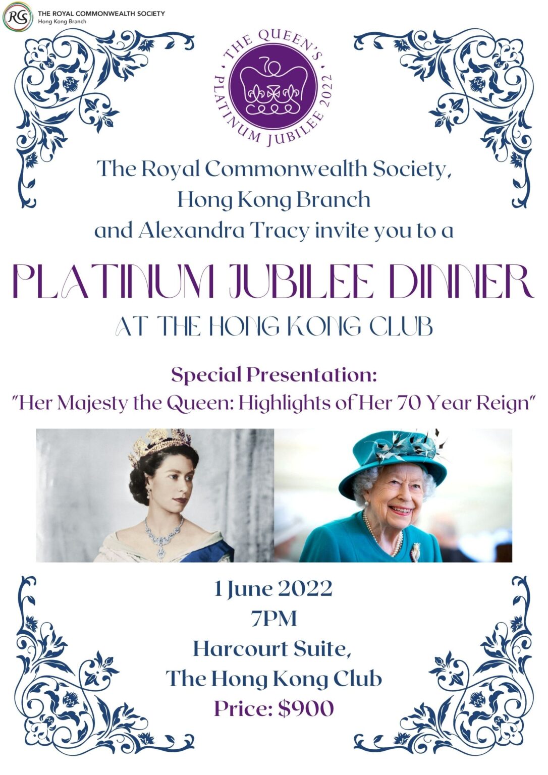 RCS Platinum Jubilee Dinner on 1 Jun Royal Commonwealth Society in HK